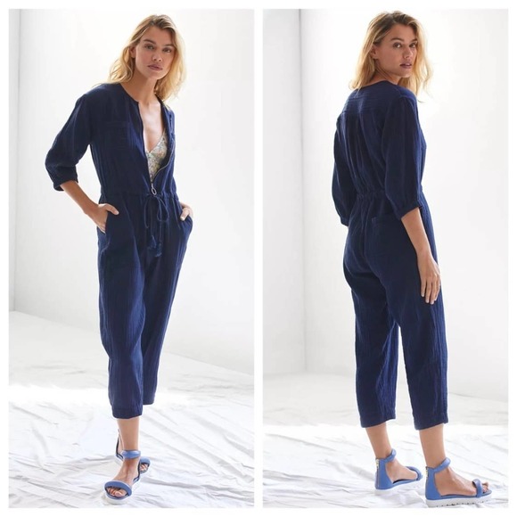 Anthropologie Sundry waisted Cotton Gauze Crop Jumpsuit Large excellent conditio - Picture 5 of 8